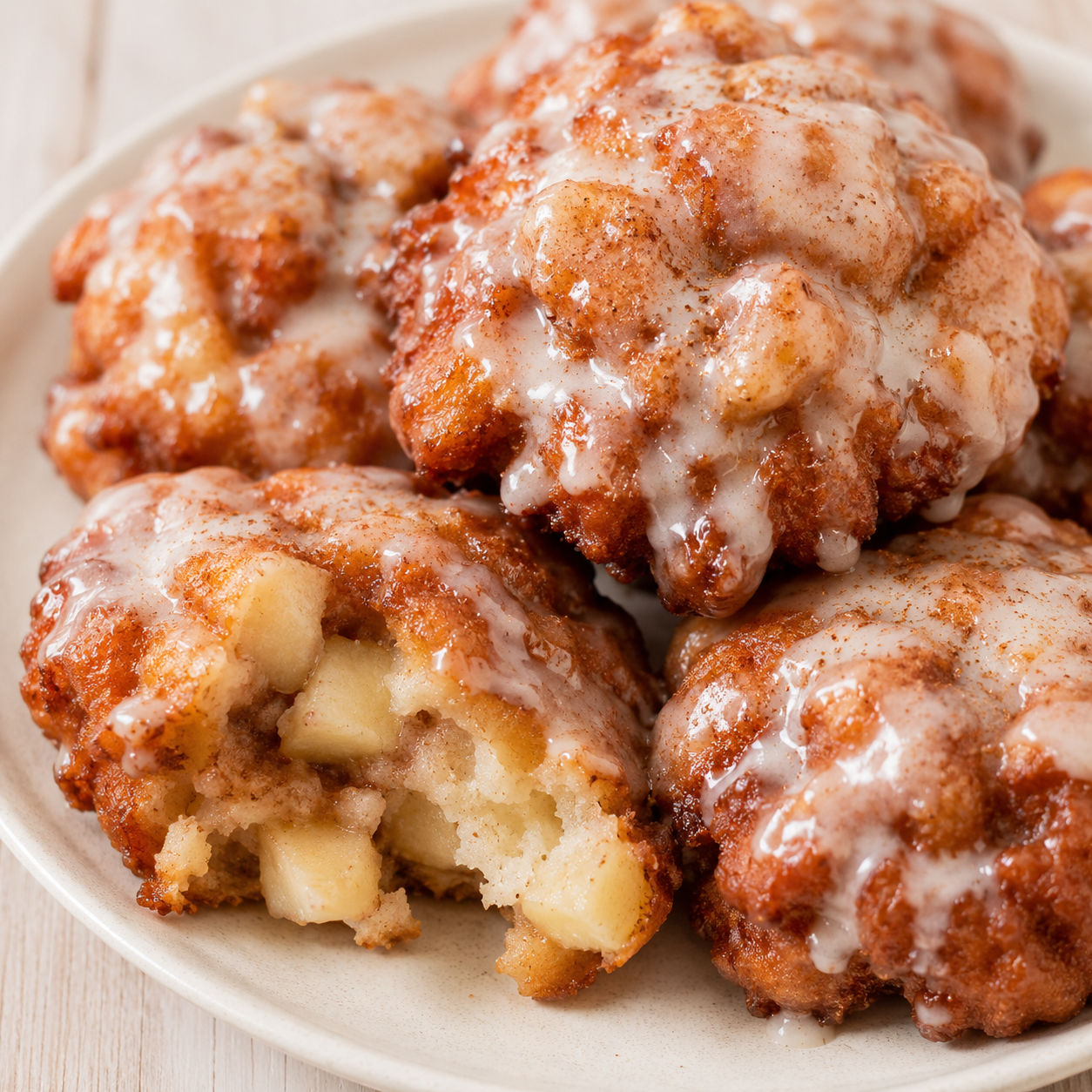 Glazed baked apple fritters with cinnamon and golden crisp edges
