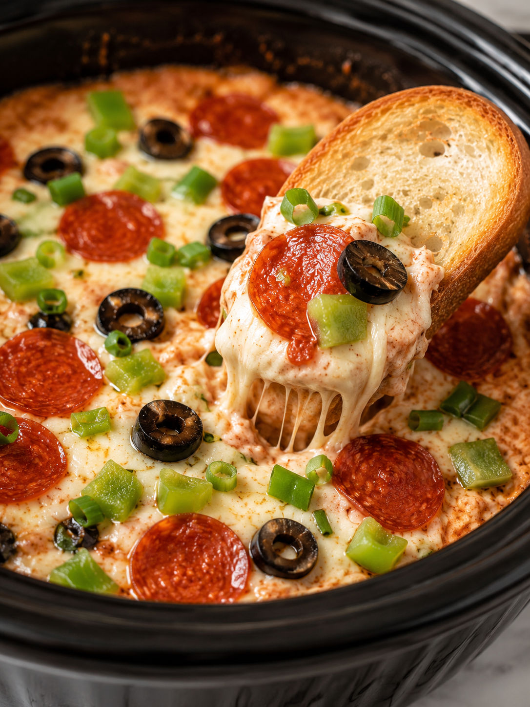 Crock Pot Pizza Dip, plated and served