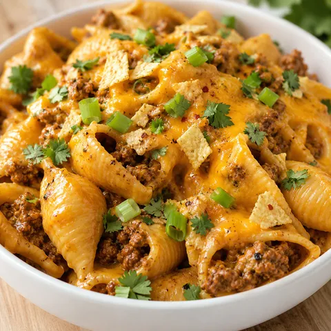 Crock Pot taco shells and cheese with beef, green onions, and tortilla chips