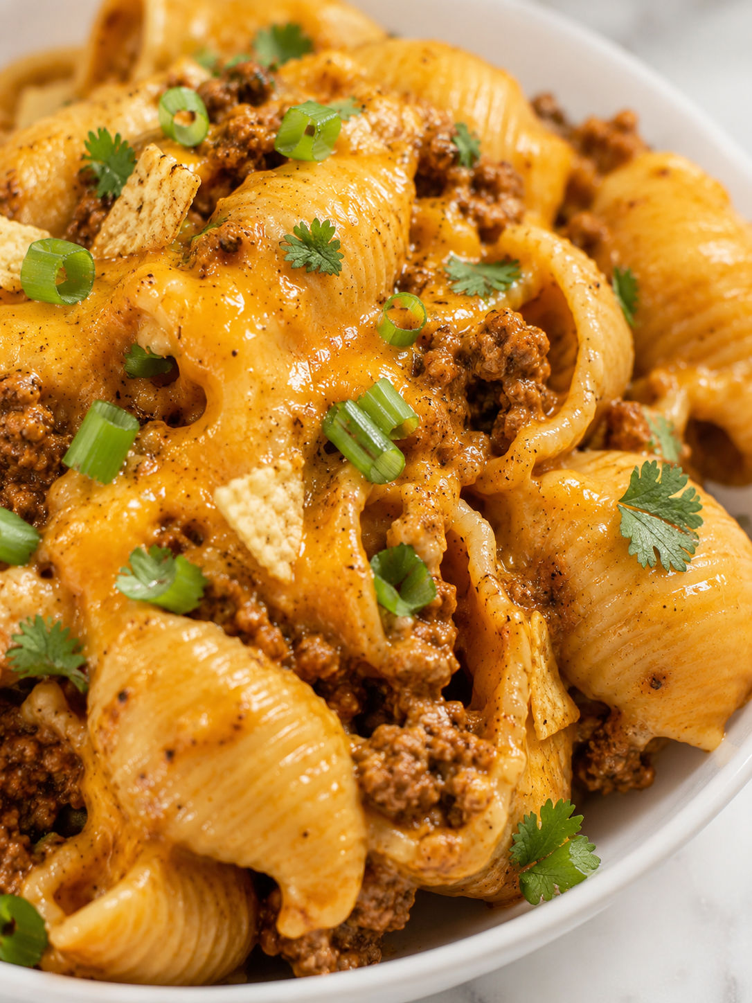 Crock Pot Taco Shells and Cheese, plated and served