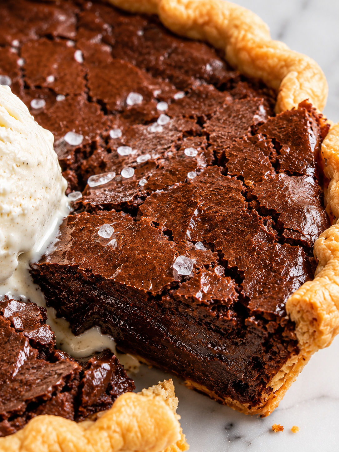 Decadent Brownie Pie, plated and served