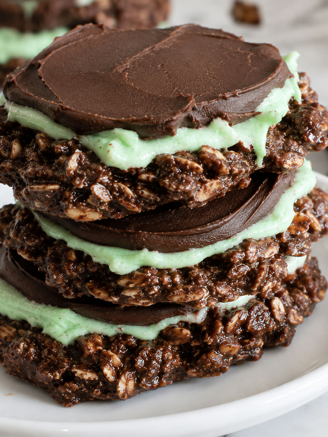 Decadent Fudgy Mint Chocolate No-bake Cookies, plated and served