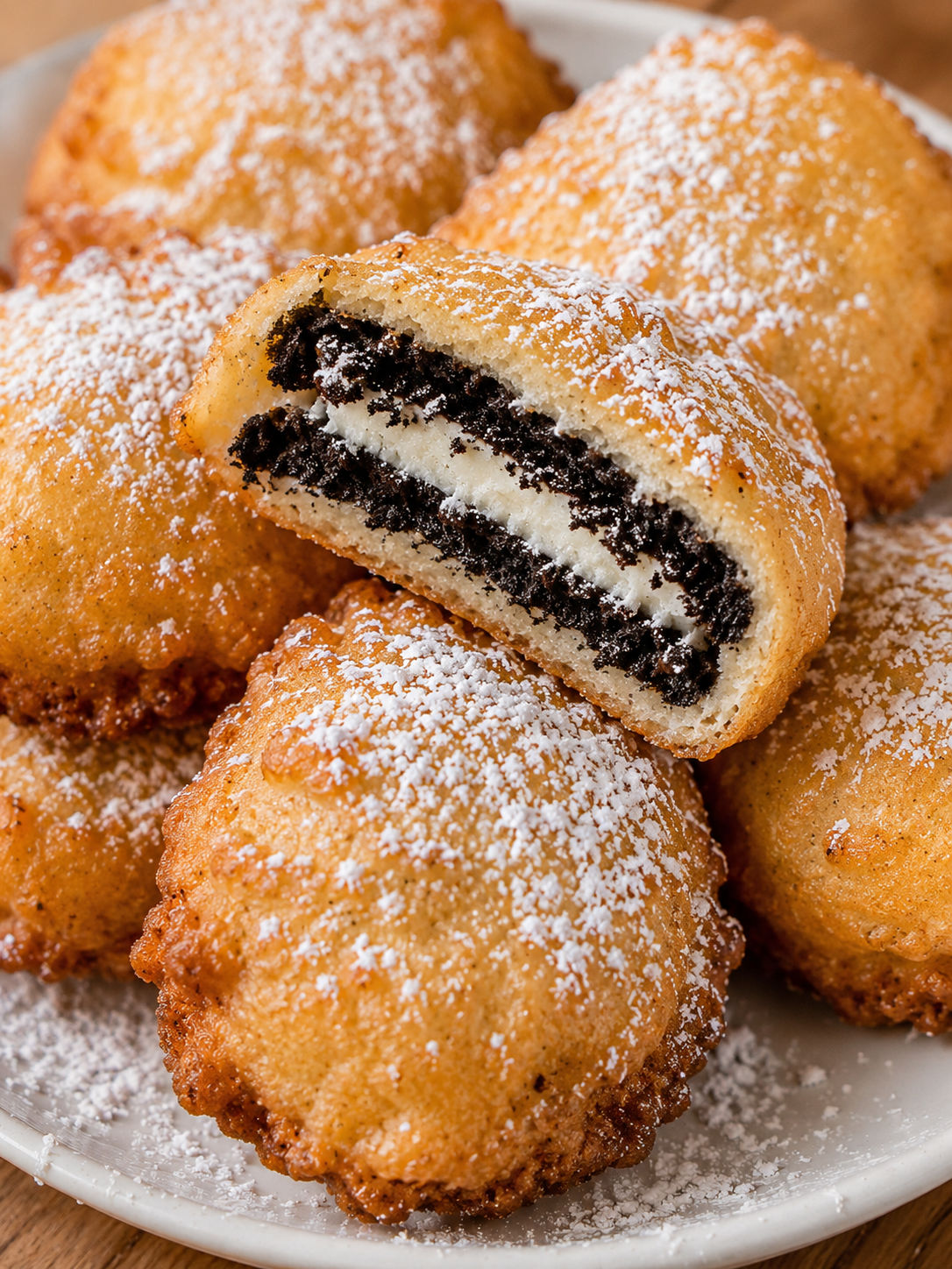 Deep Fried Oreos, plated and served