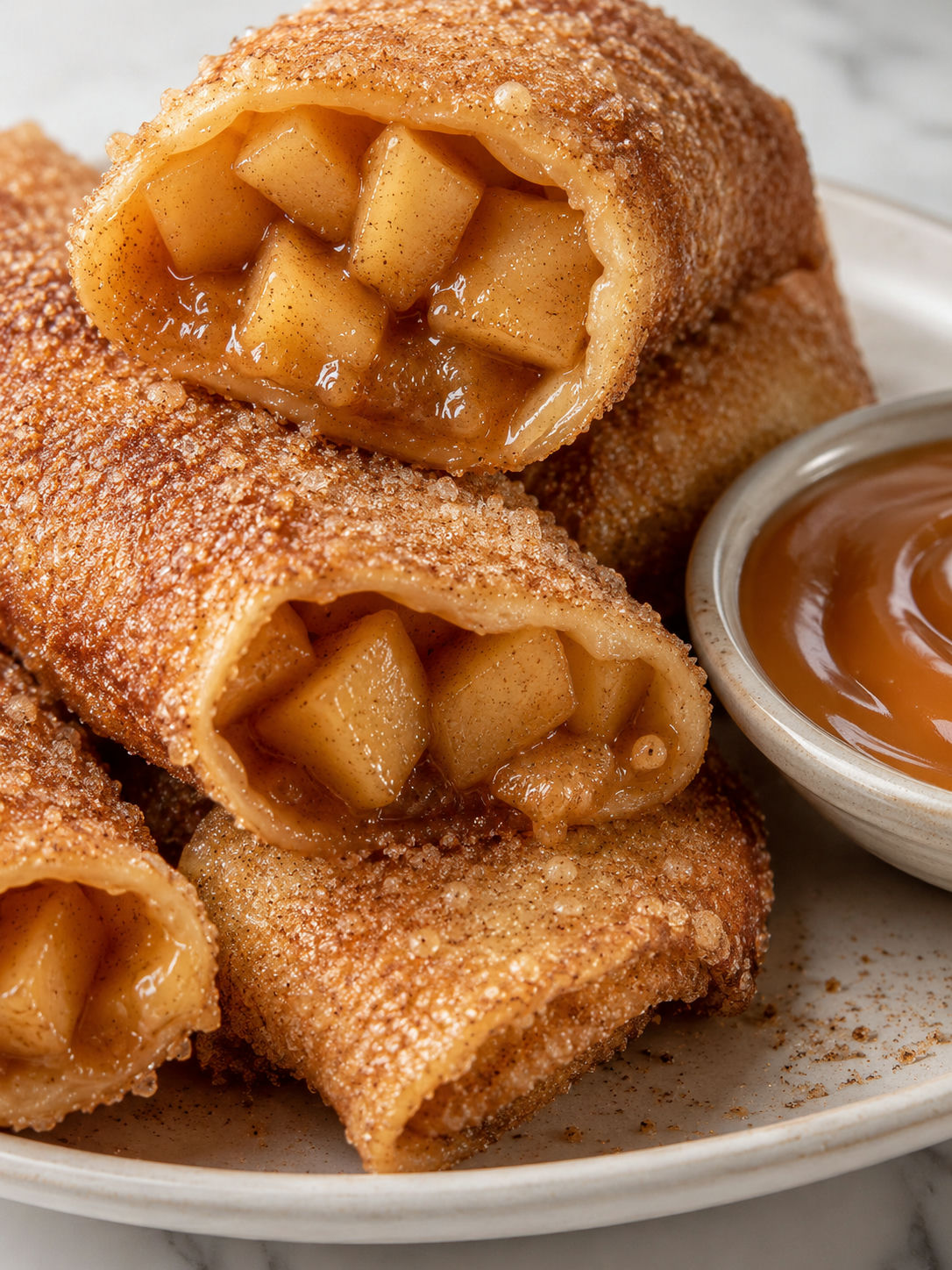 Delicious Apple Pie Egg Rolls, plated and served