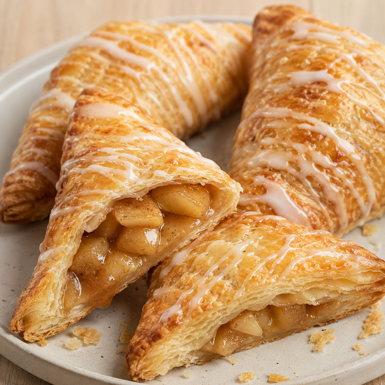 Glazed apple turnovers with flaky pastry and cinnamon apple filling