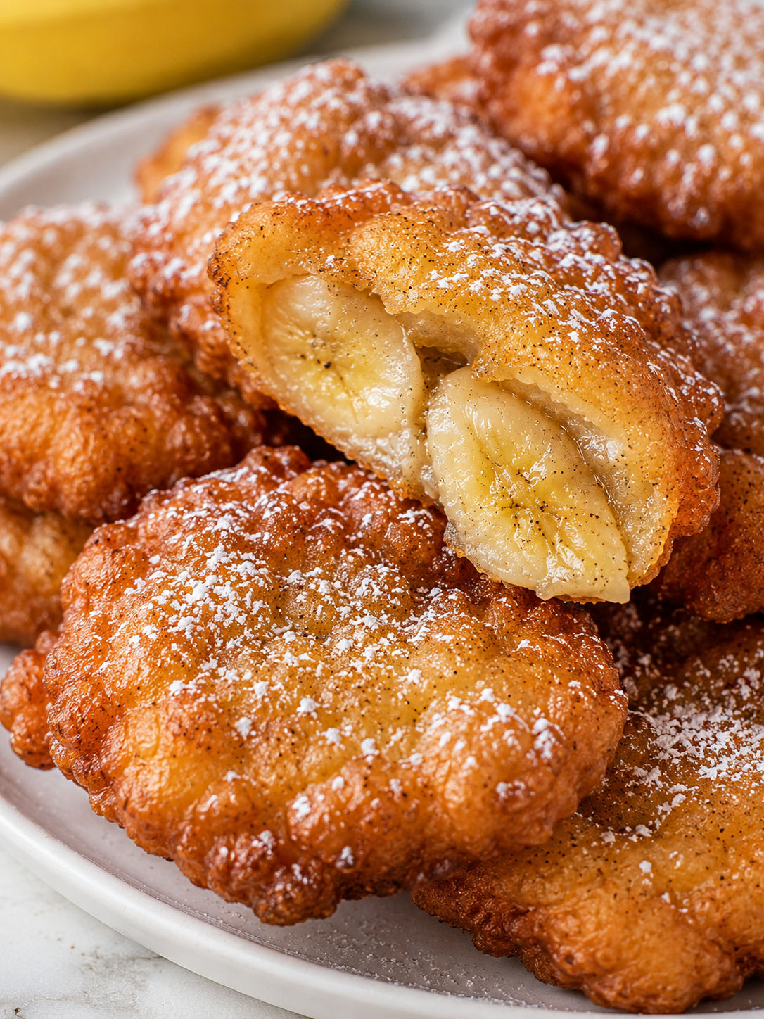 Delicious Banana Fritters, plated and served