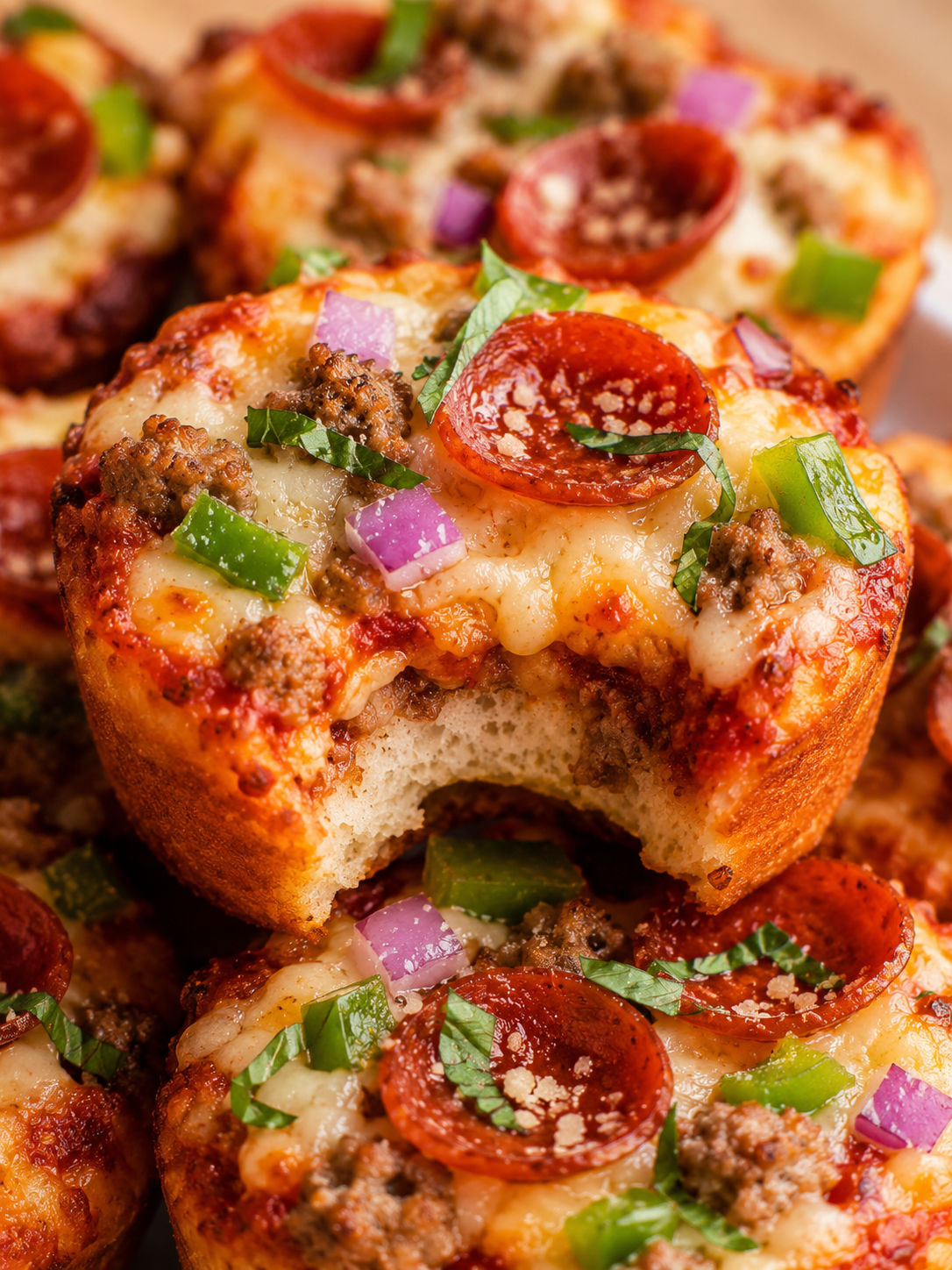 Delicious Bite-Sized Deep Dish Pizza Cupcakes, plated and served