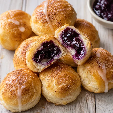 Golden blueberry pie bombs with cinnamon sugar and jammy blueberry filling