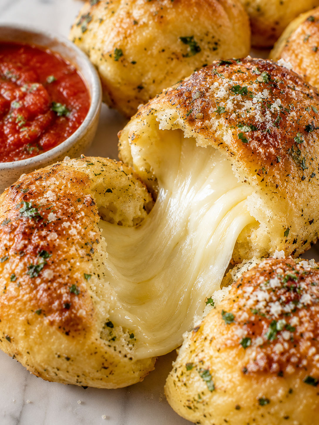 Delicious Cheesy Garlic Bombs, plated and served