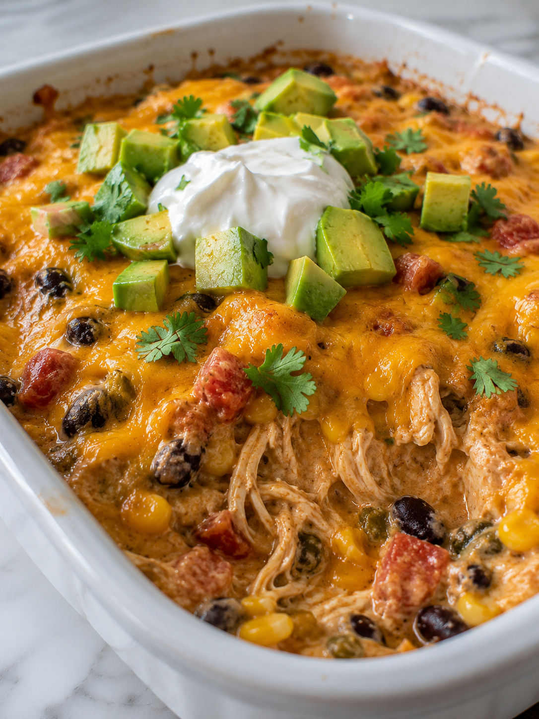 Delicious Chili Chicken Casserole, plated and served