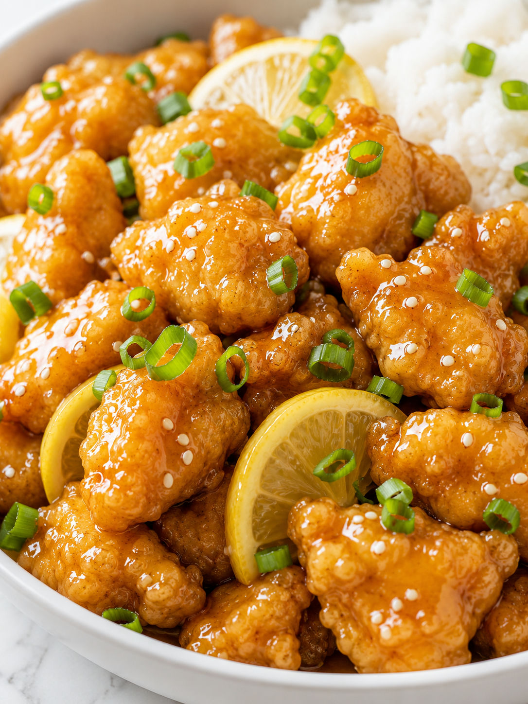 Delicious Chinese Lemon Chicken, plated and served