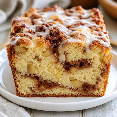 Glazed country apple fritter bread with cinnamon swirl and apple pieces