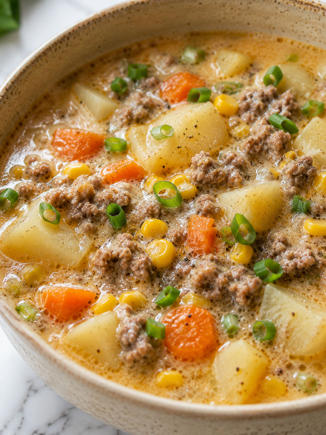 Delicious Creamy Hamburger Potato Soup Recipe For A Comforting Meal, plated and served