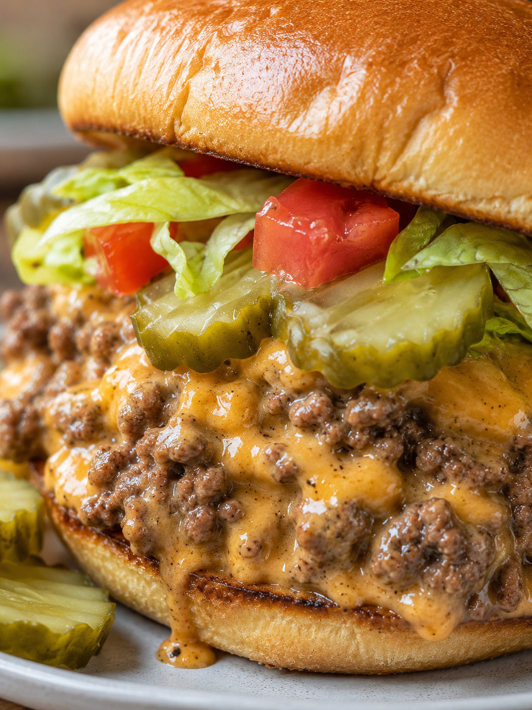 Delicious Crockpot Cheeseburgers, plated and served
