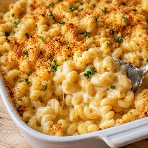 Five-cheese mac and cheese with golden crumbs and parsley