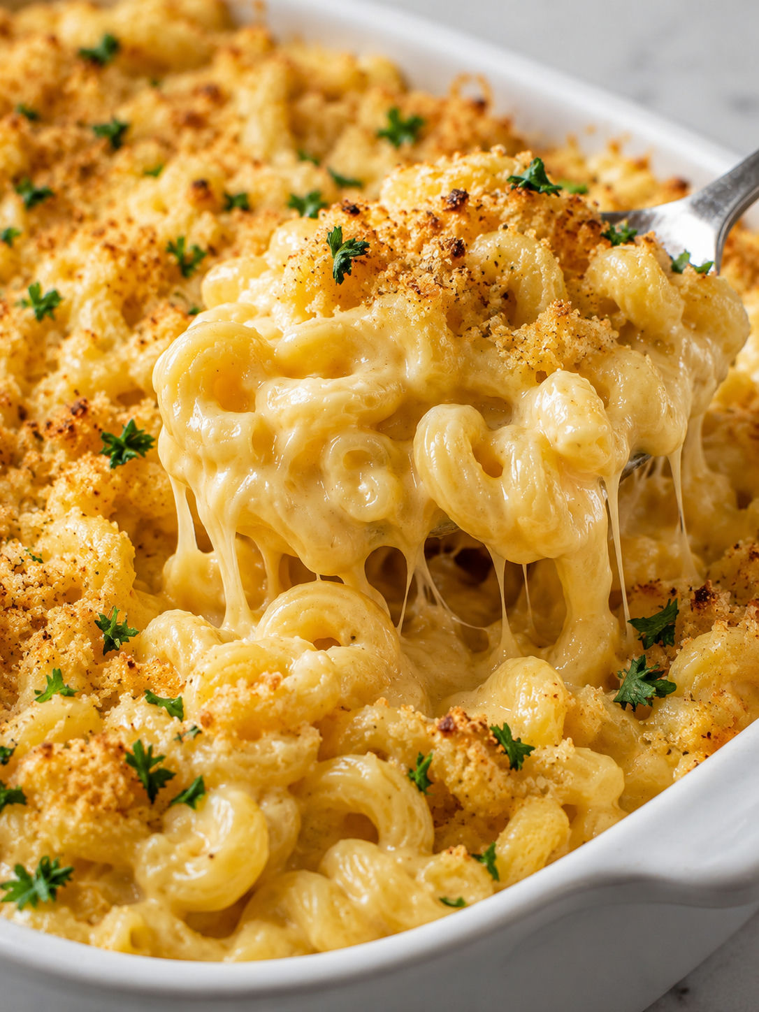 Delicious Five-Cheese Mac and Cheese, plated and served
