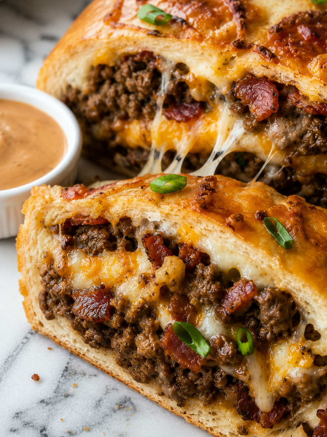 Delicious Garbage Bread, plated and served