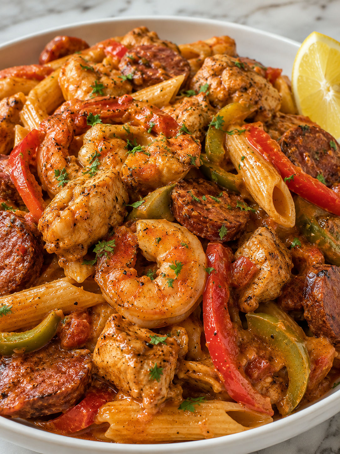 Delicious Jambalaya Pasta with Cajun Flavors, plated and served