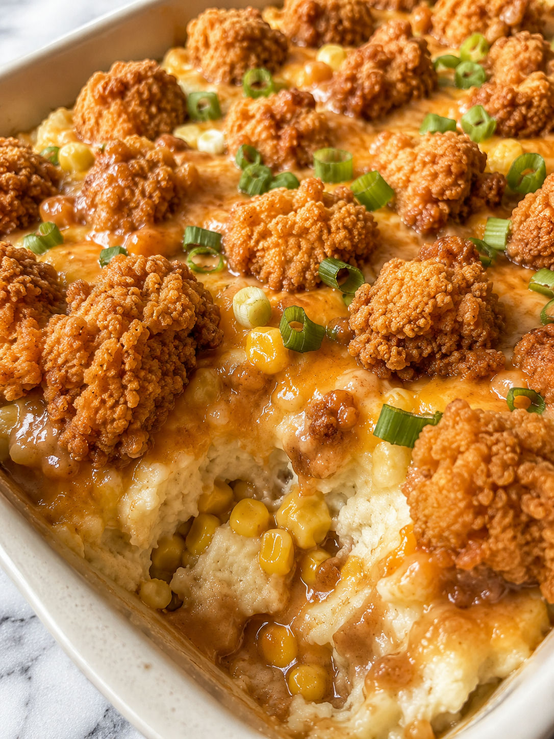 Delicious KFC Bowl Casserole, plated and served