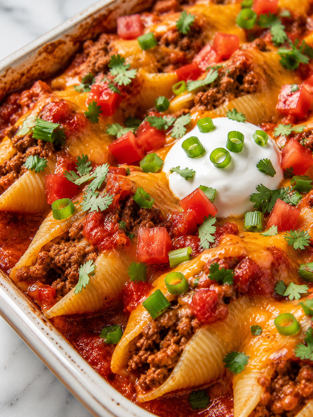Delicious Mexican Stuffed Shells, plated and served