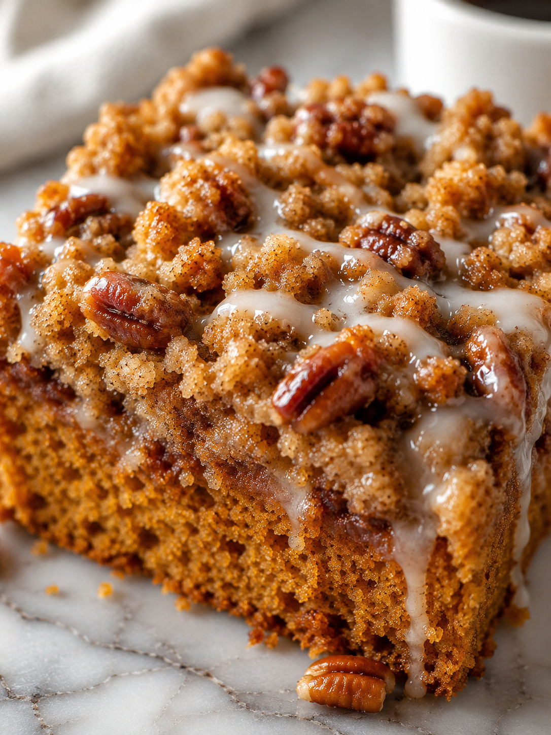 Delicious Pumpkin Coffee Cake, plated and served