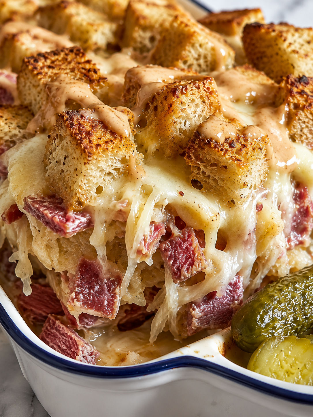 Delicious Reuben Bake, plated and served