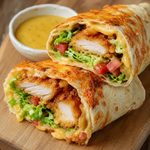 Crispy chicken cheese wrap with golden panko tenders and a lacy cheese crust