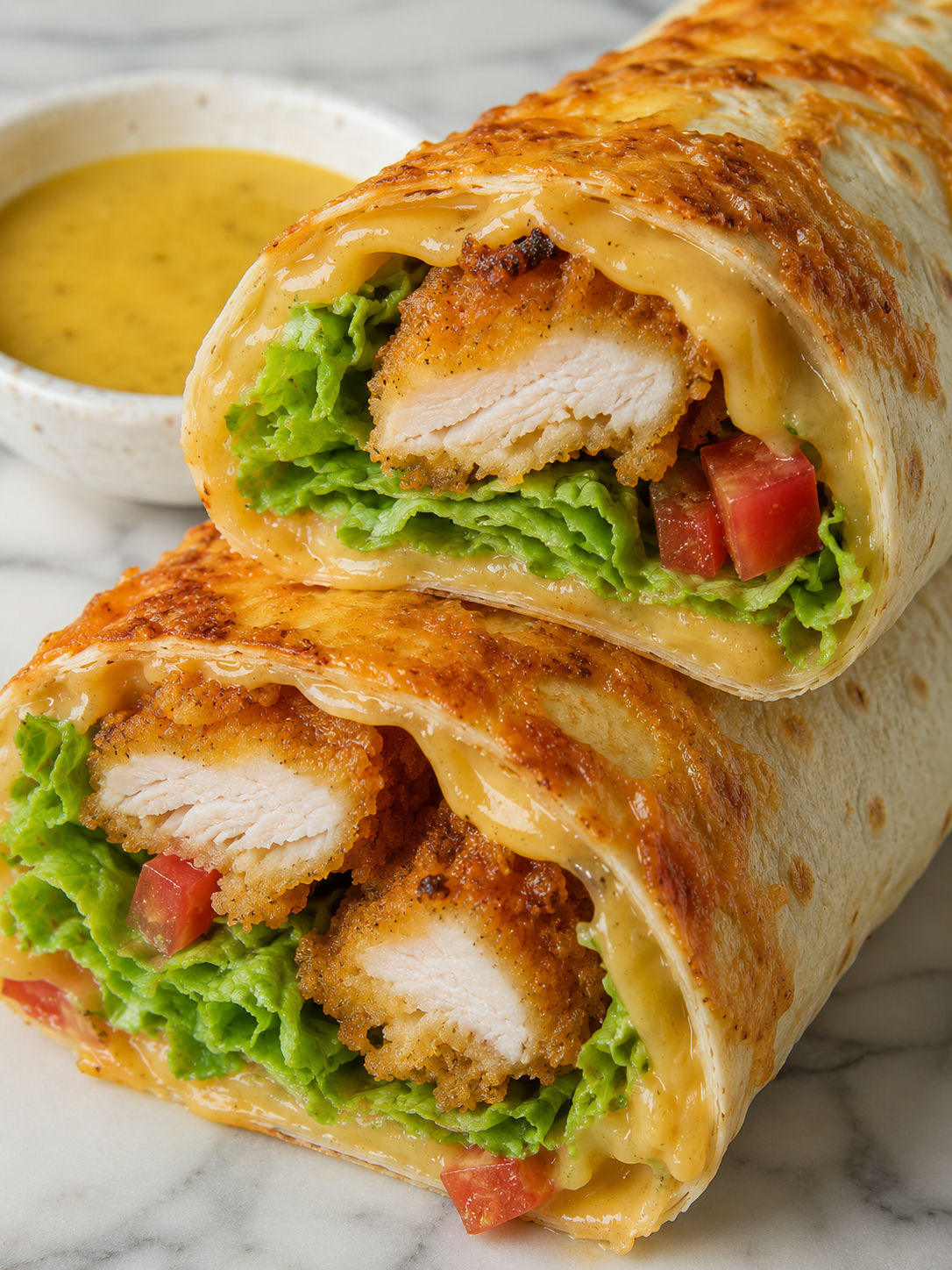 Delight In Crispy Chicken Cheese Wraps, plated and served