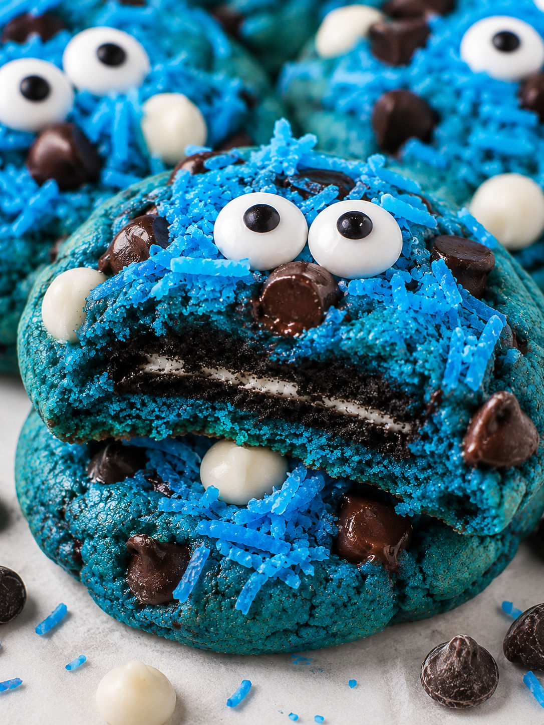 Delight in the Chewy Texture of Furry Monster Cookies, plated and served