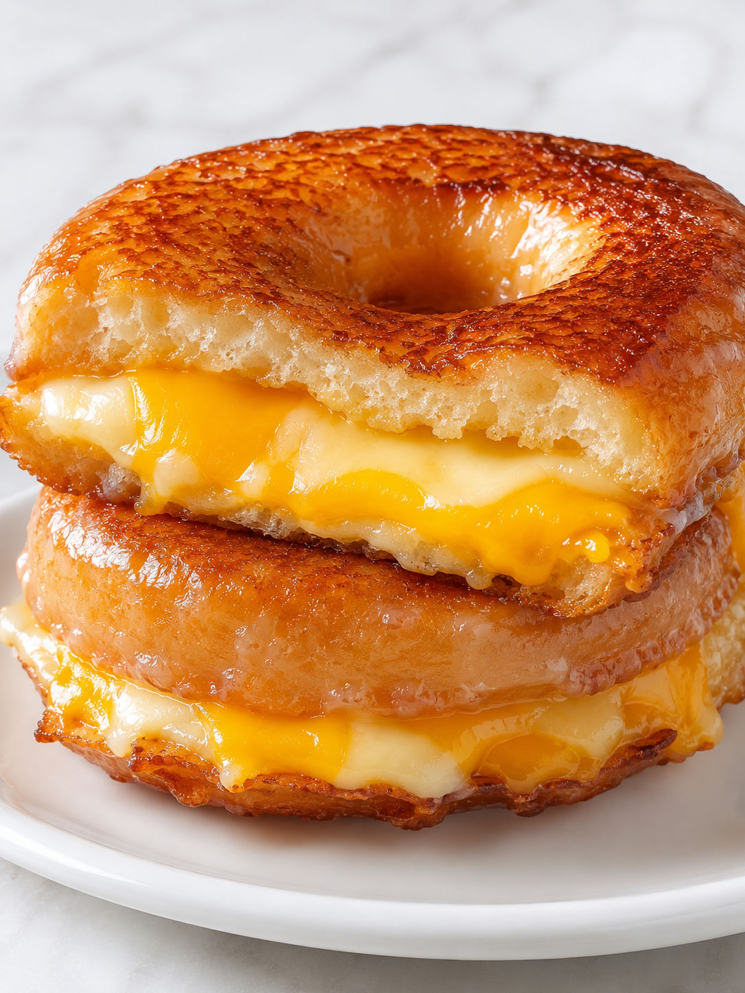 Melted donut grilled cheese with caramelized glazed donut edges