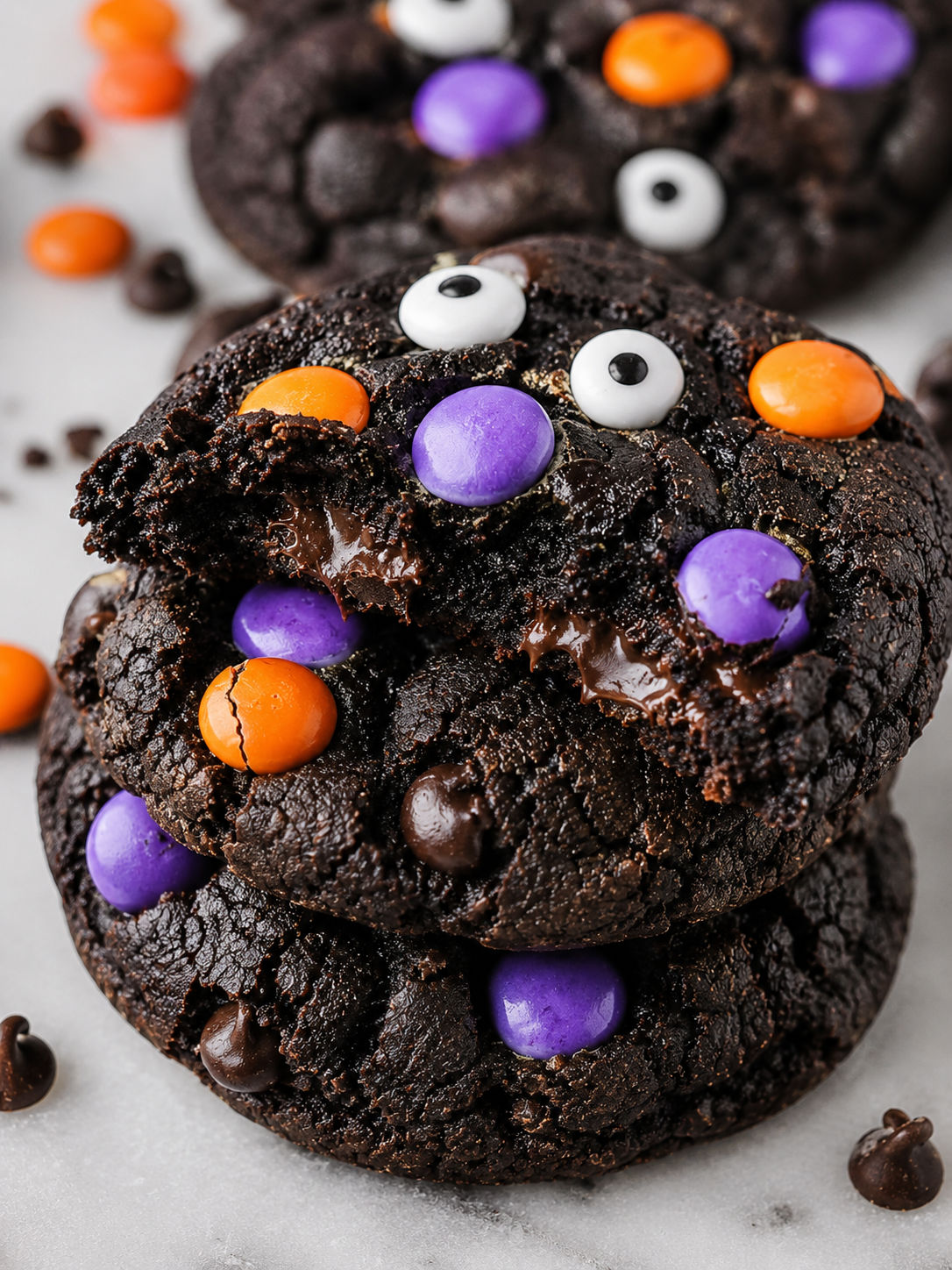 Double Chocolate Halloween Cookies, plated and served