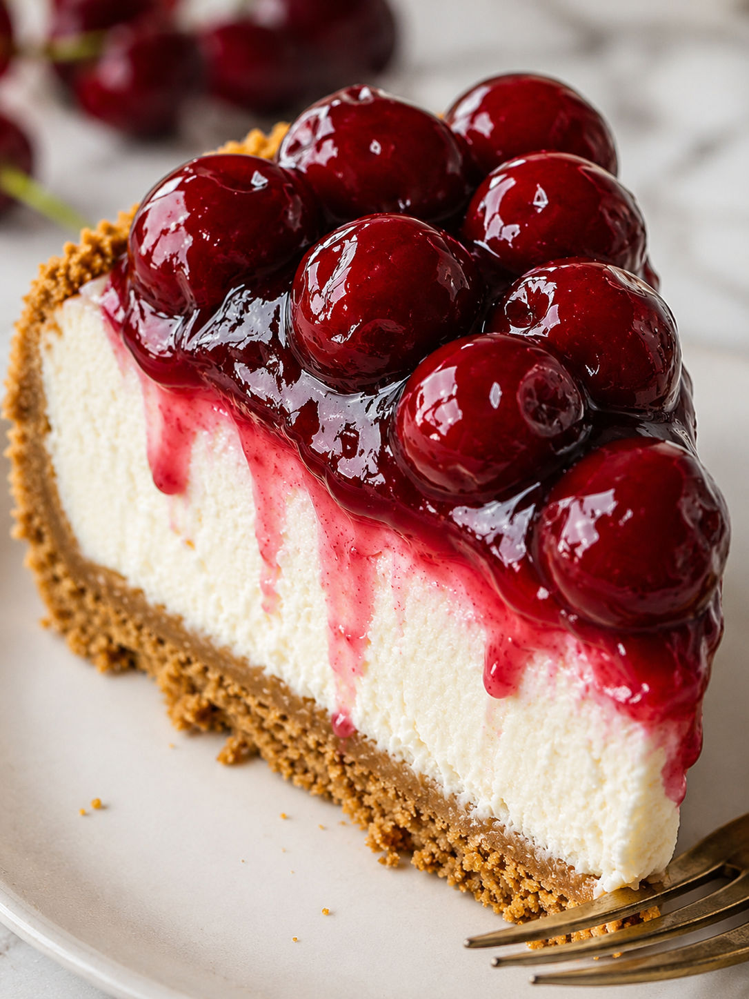 Easiest No-Bake Cherry Cheesecake, plated and served