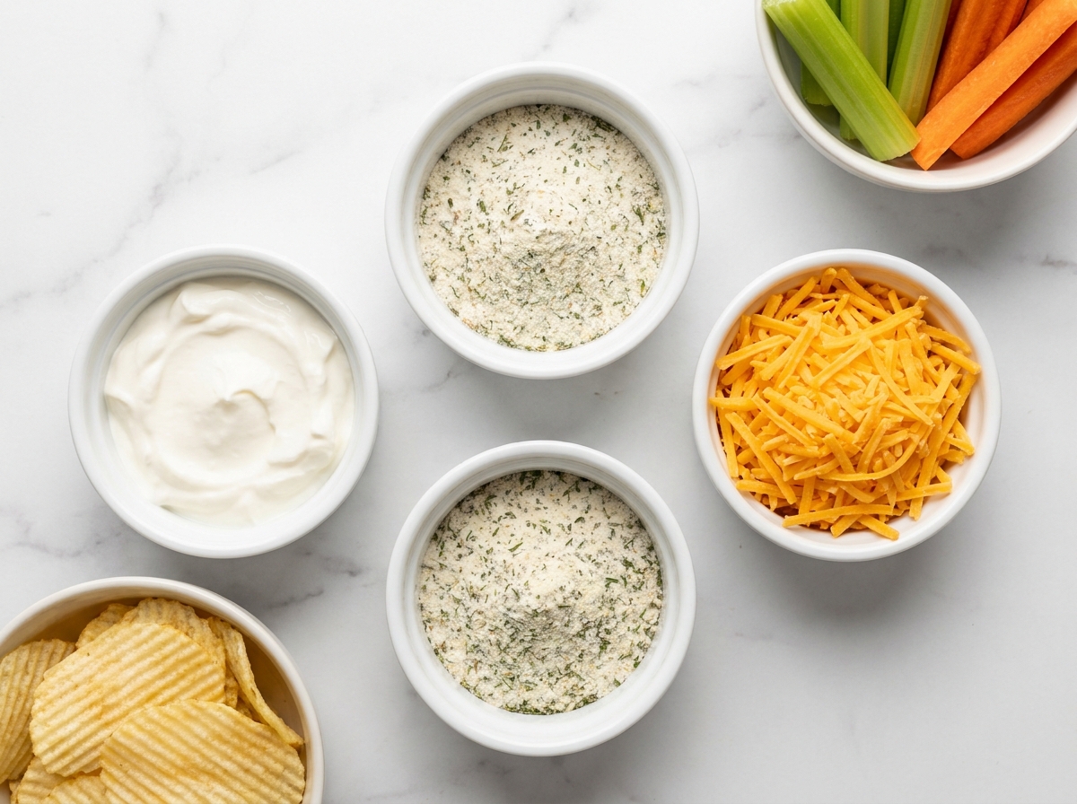 Sour cream, ranch seasoning, and shredded cheddar for crack dip