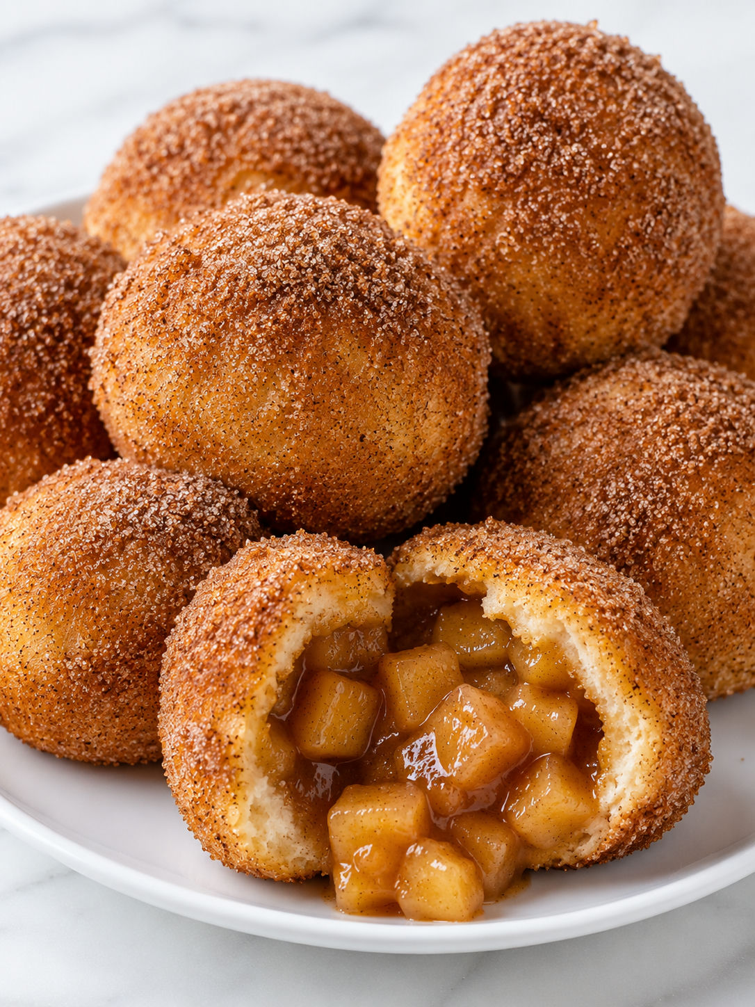 Golden cinnamon sugar apple pie bombs with warm apple filling