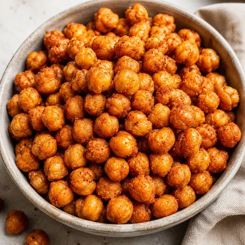 Crispy seasoned air fryer chickpeas in a small ceramic bowl