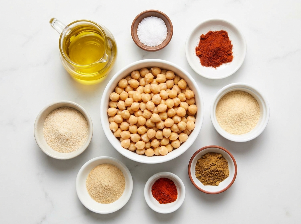 Chickpeas, olive oil, salt, and spices for air fryer chickpeas