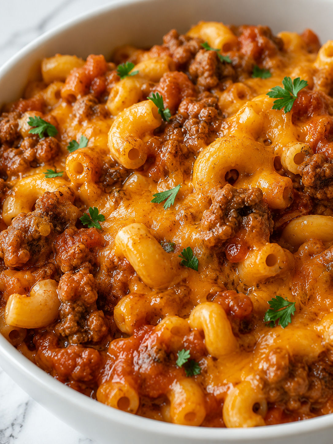 Easy American Goulash, plated and served