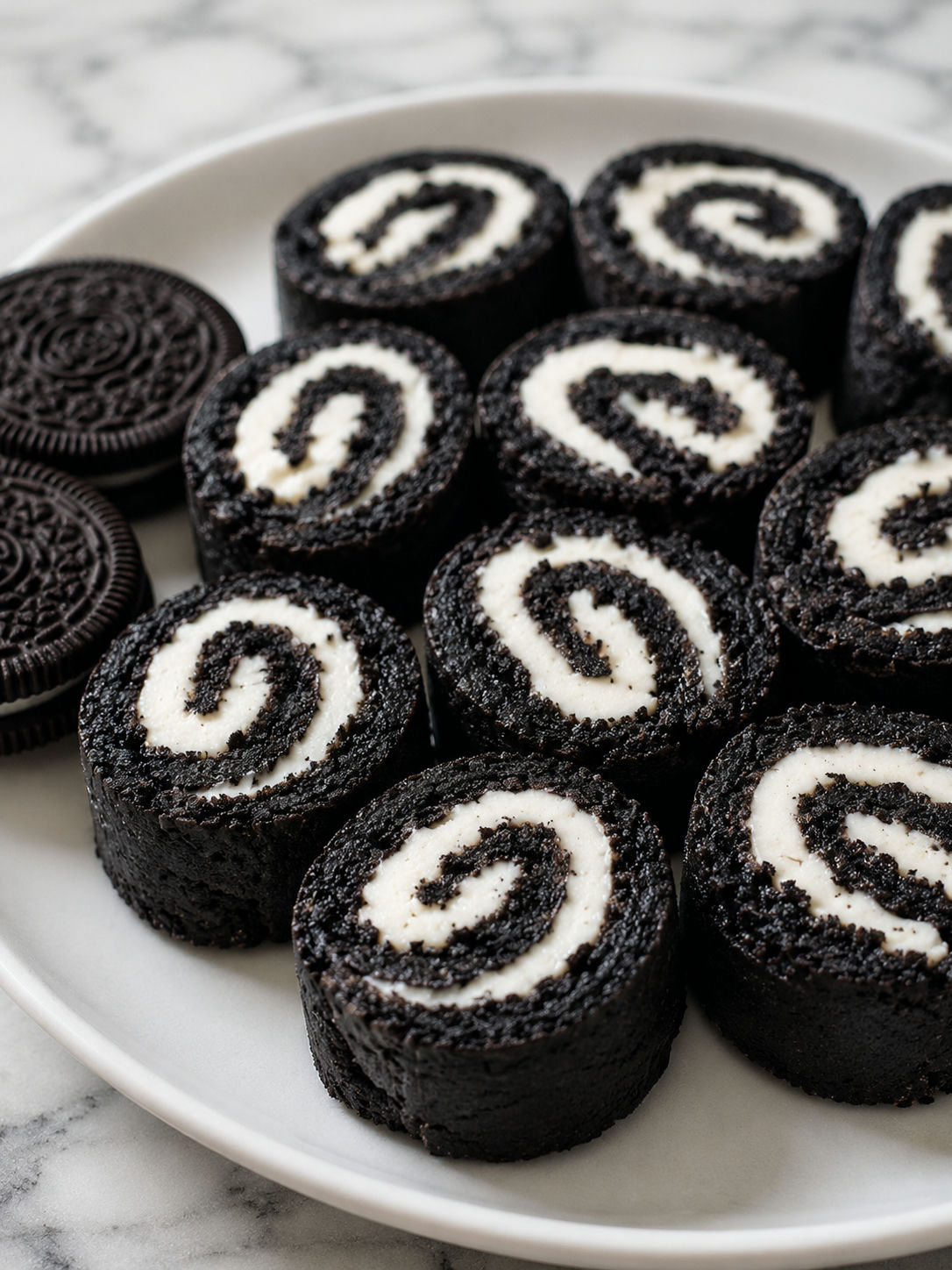 Easy And Delicious 2-ingredient Oreo Sushi, plated and served