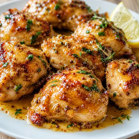 Baked honey mustard chicken with parsley and glossy golden sauce