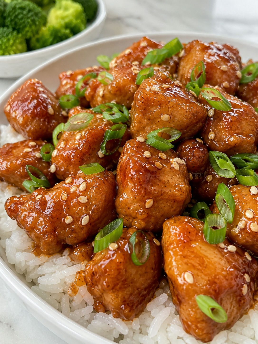 Easy Bourbon Chicken, plated and served