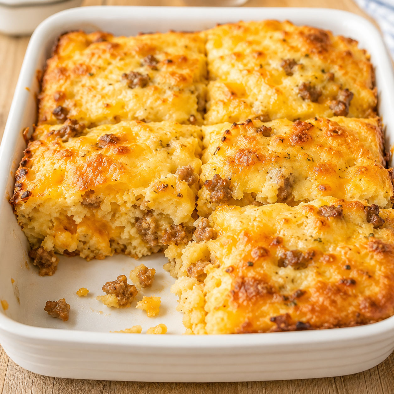 Sausage cheese butter swim biscuits with crisp golden edges