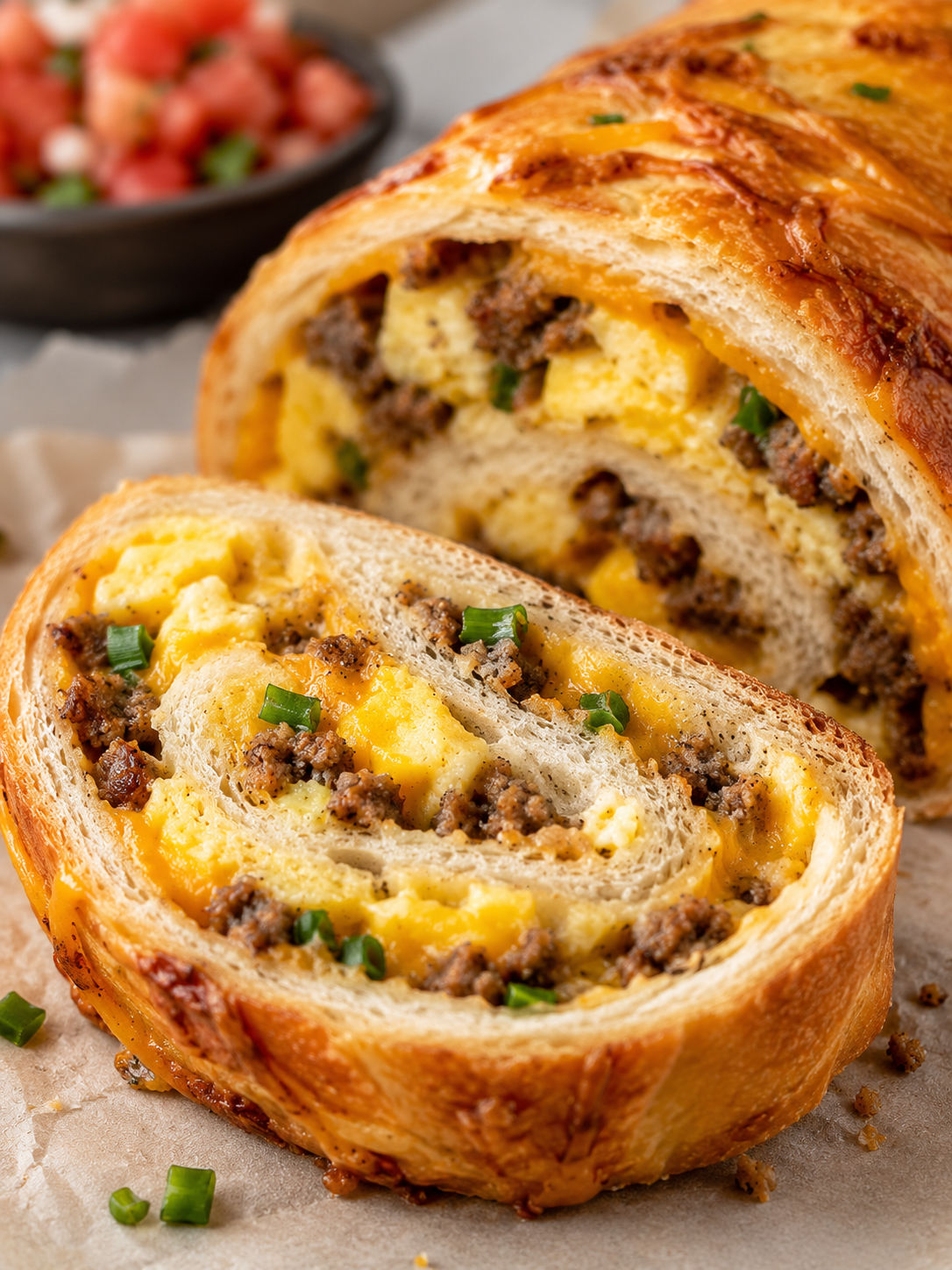 Easy Breakfast Stromboli, plated and served