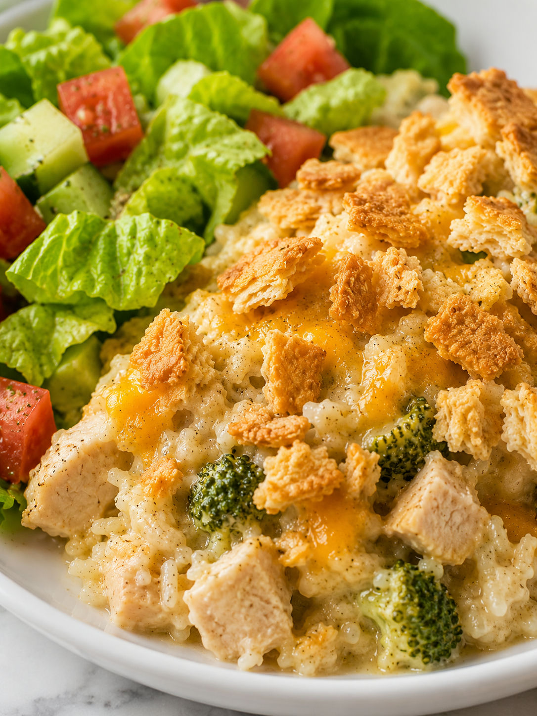 Easy Casserole and Salad, plated and served
