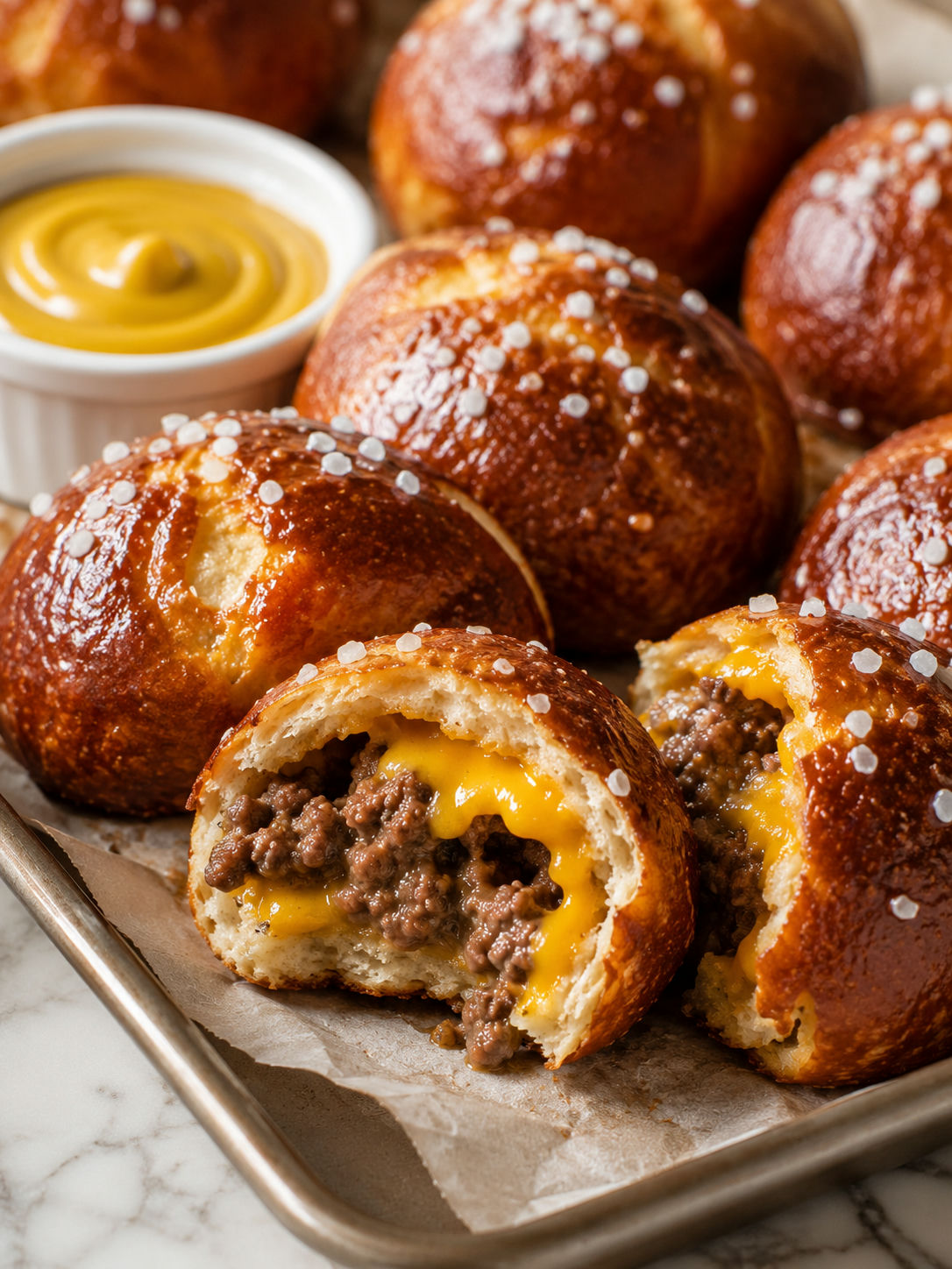 Easy Cheeseburger Pretzel Bombs, plated and served
