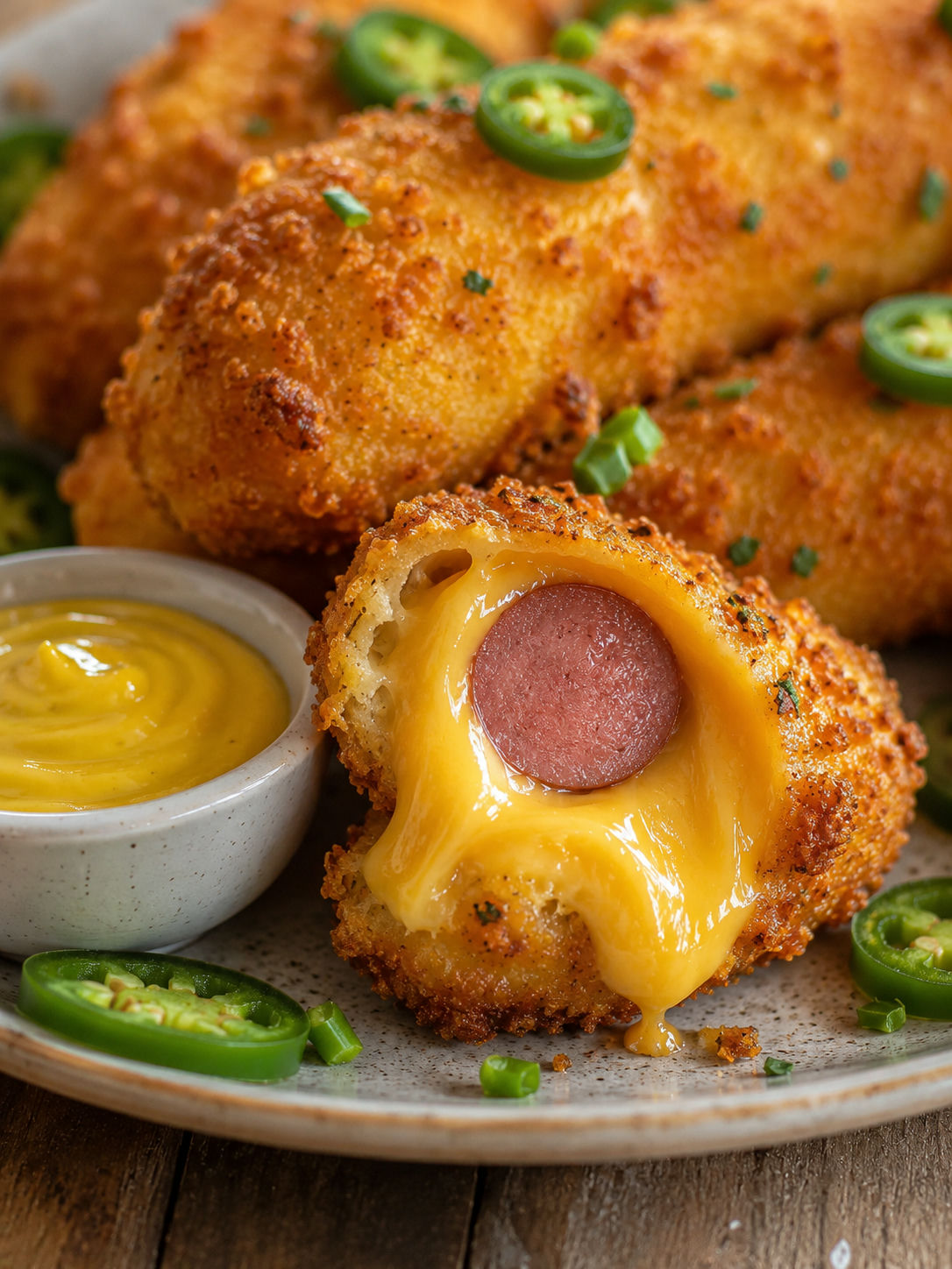 Easy Cheesy Jalapeño Corn Dogs, plated and served