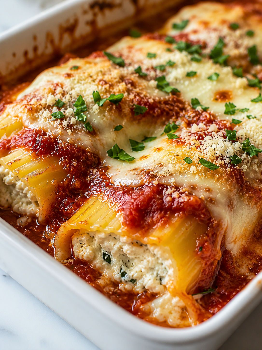 Easy Cheesy Manicotti, plated and served