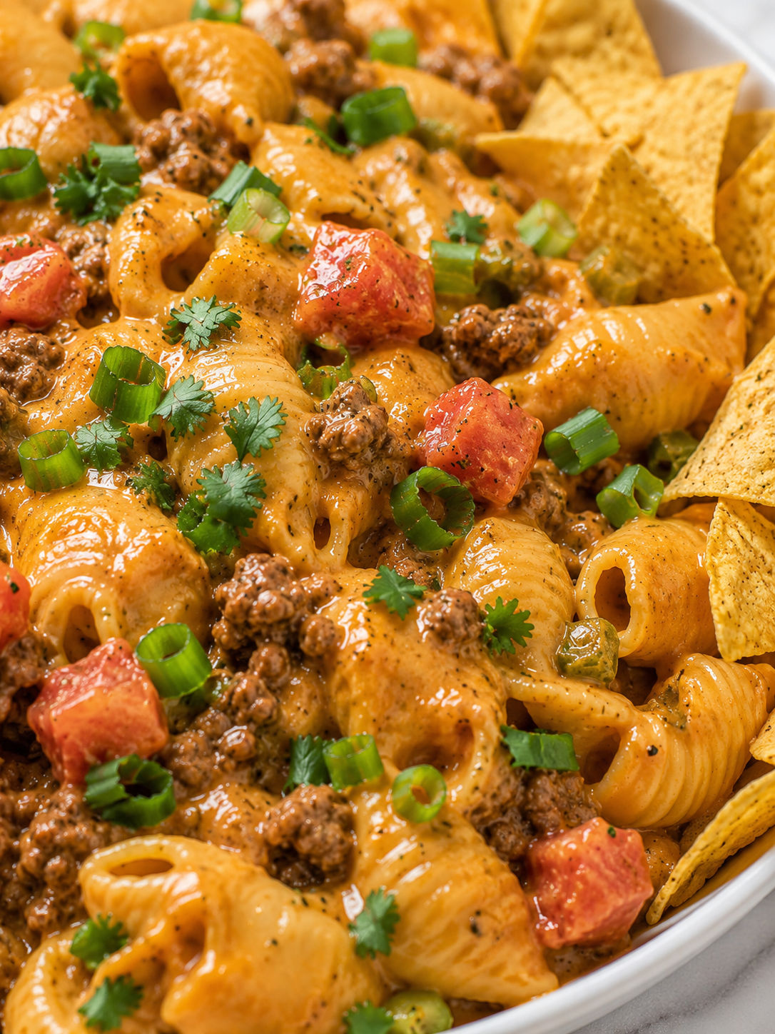 Easy Cheesy Taco Cream Cheese Pasta, plated and served