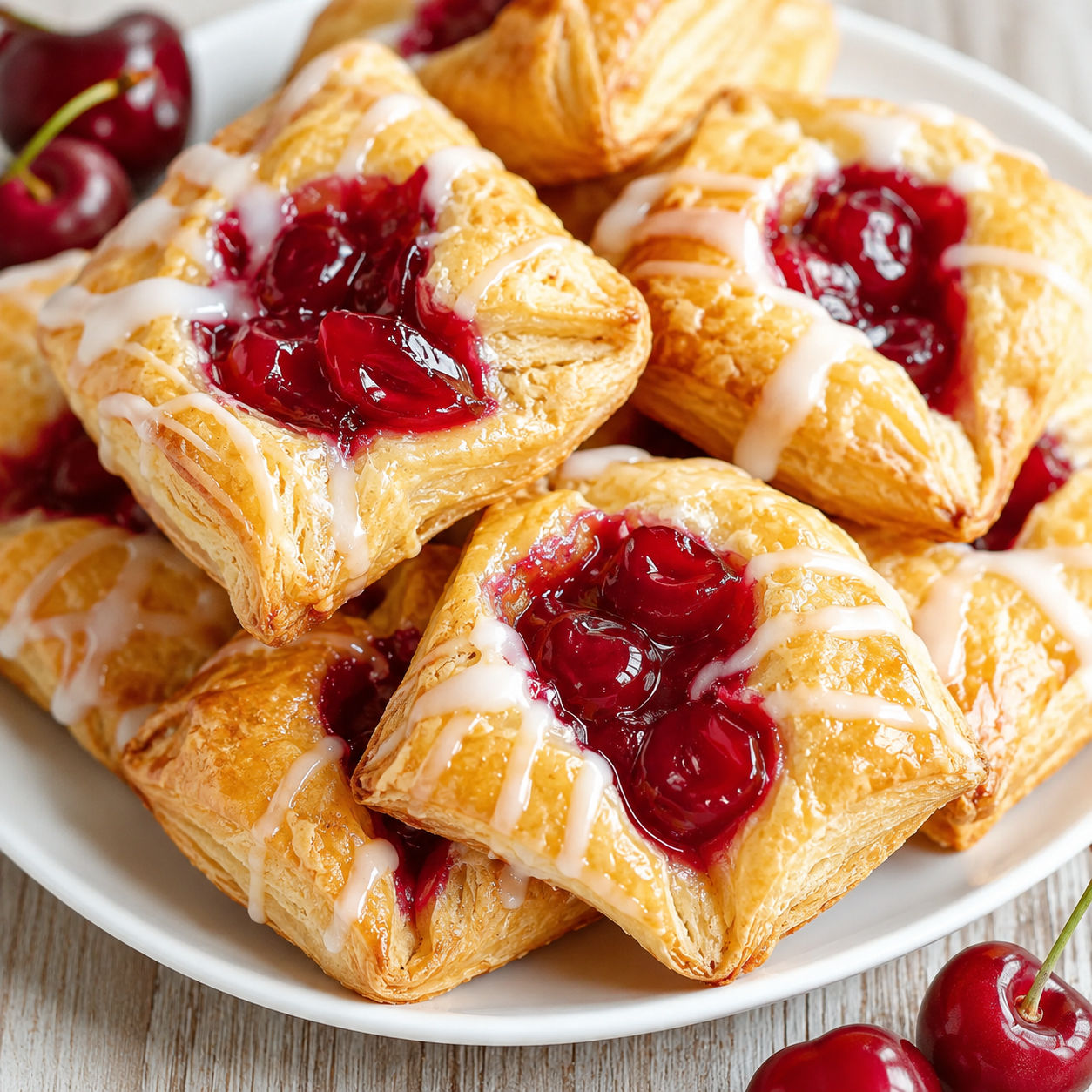 Cherry pie bites with golden crescent pastry and vanilla glaze