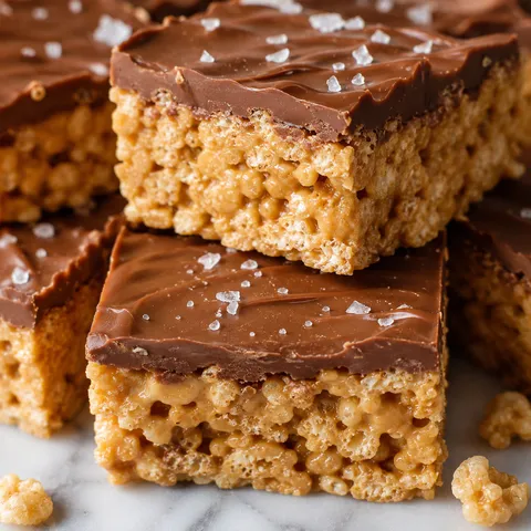 Chewy scotcheroo bars with glossy chocolate butterscotch topping