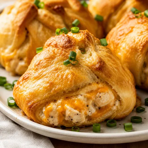 Golden baked chicken bundles with flaky crescent dough and creamy filling